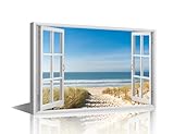 TISHIRON Decoración de la casa 3D con vista de ventana y horizonte del mar, imágenes de pared para sala de estar, escena de playa, lienzo artístico moderno de costa, 1 panel enmarcado listo para