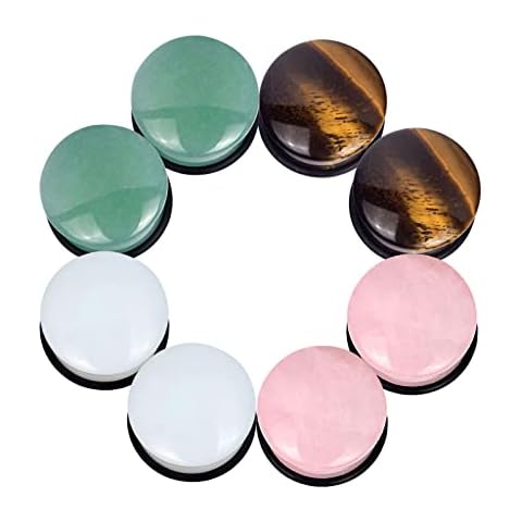 Oyaface 8 PCS Single Flare with O-Ring Natural Stone Ear Plugs Set Piercing Gauges Black Pink Blue White 14mm(9/16") Cover