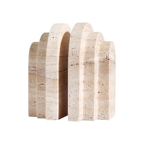 BUICCE Modern Book Ends for Shelves Nature Marble Decorative Bookends Heavy Duty Bookshelf Holder for Office Desk Decoration (Beige)