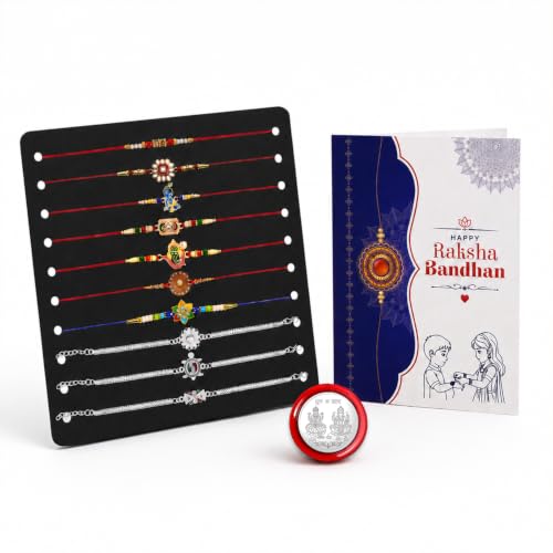 Image of Periapt Rakhi Gift Set for Brother & Bhabhi - Traditional Rakhis with Silver Coin & Greeting Card - Combo for Raksha Bandhan