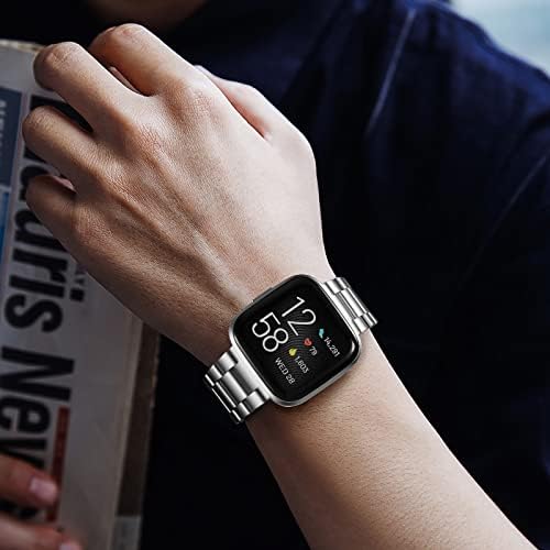 CeMiKa Metal Strap Compatible with Fitbit Versa 2 Straps/Fitbit Versa Strap, Adjustable Stainless Steel Wristbands with Double Folding Clasp for Versa 2/Versa/Versa Lite Strap, Women Men
