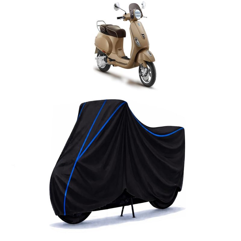 Image of Scooty Cover Water Resistant for Elegante BS6 | Universal Scooter & Bike Cover | Heavy Duty UV Dust, Rain & Scratch Protection | Elastic Fit All Weather Indoor Outdoor | Black with Blue Piping