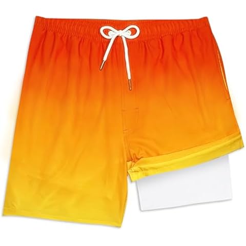LUCOWEE Boys Swim Trunks Compression Boxer Brief Lined Anti Chafe Swimming Shorts Bathing Lakewear Sandless Stretchy Functional Drawstring Light Weight Quick Dry UPF 50+ Salmon Ombre Size Large Cover