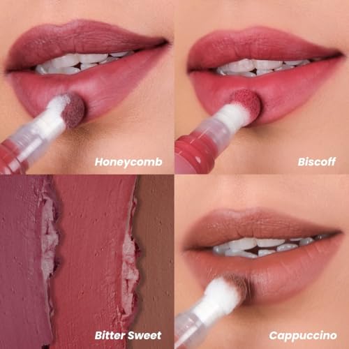 Image of LAMIOR Blurry Fudgy Matte Lip Tint Combo - Long Lasting, Transfer Proof & Hydrating Lip Tint, Enriched with Jojoba Oil, Almond, Mango & Coffee Extracts with Cushion Applicator (Bitter Sweet,Pack of 3)