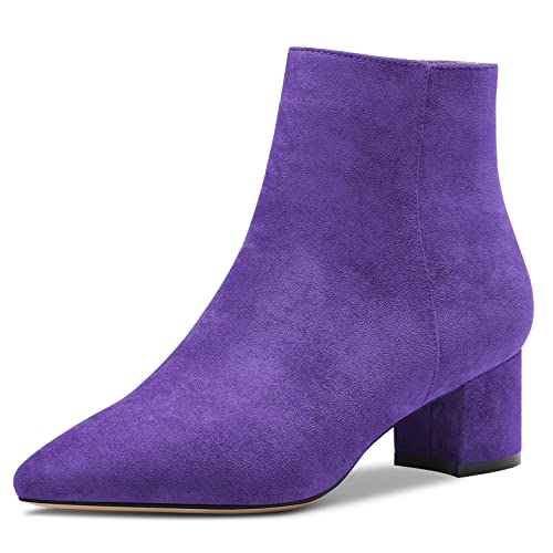 MAGIOPY Femmes Bloc Chunky Mi Talon Heel Pointu Bout Bottines Slip-on Fermeture à Glissière Mariage Classique 5 CM Heels Chaussures Violet 37 EU Cover