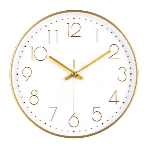 Image of 12 Inch Gold Wall Clocks Battery Operated Silent Modern Style Clock Decor