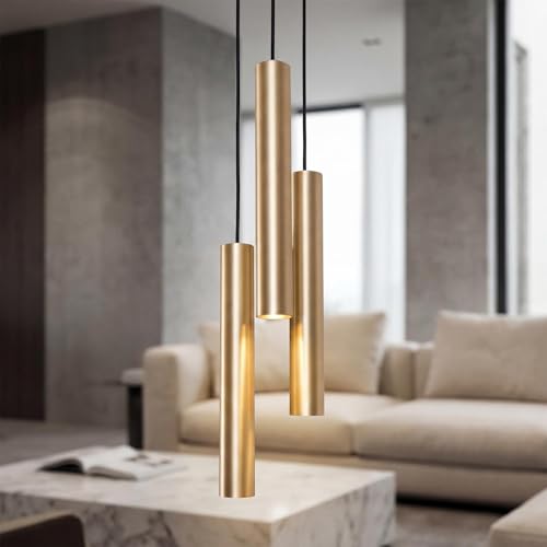 Lampada a sospensione cilindrica rotonda in ottone a 3 luci D: 20 cm GU10 variabile L: 62 cm per sala da pranzo cucina lampada a sospensione lampada a sospensione lampada a sospensione per interni
