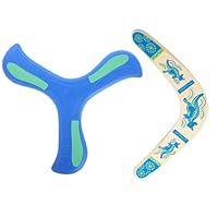 fufupaw 2 Stück Boomerang, Bumerang für Kinder, Boomerang für Kinder, Bumerang, Blauer Leucht Boomerangs und Holz-Bumerangs, für Alle Altersgruppen, Perfekt für Outdoor Spiele, Partys und Mehr