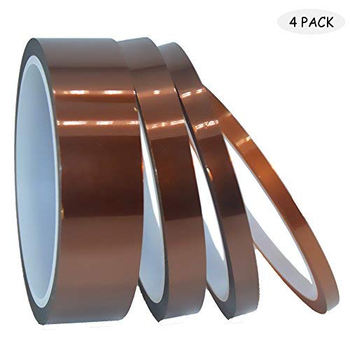 Baoiie 4 Pack High Temp Tape Heat Resistant Tape 4 Sizes Sublimation Tape for Masking, Soldering, 3D Printers(1/5’’, 1/3’’, 1/2’’, 1’’)