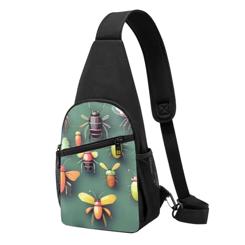 Sac à dos à bandoulière noir imprimé insectes pour voyager léger sans fatigue dorsale