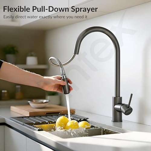 Image of Plantex Pull-Down Kitchen Sink Tap /304 Stainless Steel Sink Tap for Kitchen Basin with 360⁰ Swivel Spout /Kitchen Sink Faucet- (1062, Grey)