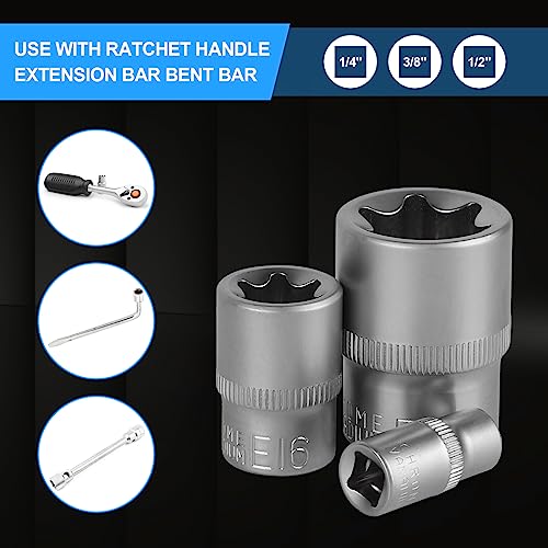 CPROSP Torx Socket Set Female 1/4 Inch 3/8 Inch 1/2 Inch E Torx Profile E4, E5, E6, E7, E8, E10, E11, E12, E14, E16, E18, E20 - Image 3