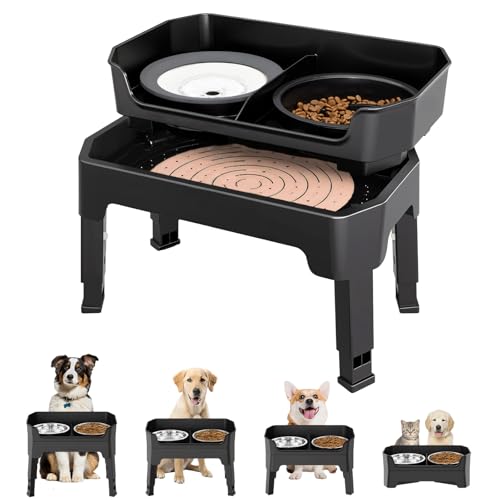 Raised Dog Bowl With Stand - 4 Height Adjustable Elevated Dog Bowls Dog Feeding Station 2x 1600ml Stainless Steel Food and Water Bowl Set Pet Feeding & Watering Supplies for Small Medium Large Dogs