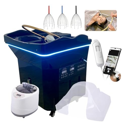 Japanese Head Spa Waterfall Equipment, Shampoo Bowl Waterfall Head Spa with 60 L Water Storage Tank, Portable Water Circulation Head Spas Sink with Fumigation