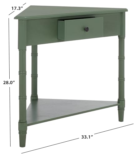 Image of SAFAVIEH Furniture - Gomez 1-Drawer Corner Table - Dusty Green - Solid Wood - Classic Corner Storage Design - Ideal for Entryway, Living Room, Home Office, 33.1 inch W x 17.3 inch D x 28 inch H (AMH5709J)
