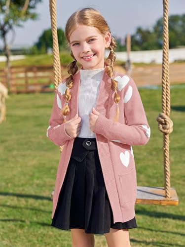 Image of Girls Cardigan Kids Open Front Oversized Sweater with Pockets | Casual Cardigans, Soft Knit, Long Sleeve, Uniform Cardigan for Girls, 7-14 Years