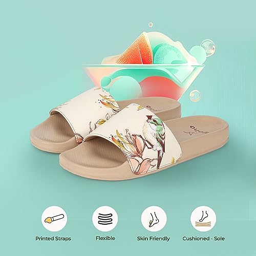 Image of YOHO Tropica Printed Comfortable Women Slides | Stylish Rainy Footwear & Waterproof Monsoon Sandals | Soft Inner Lining On Strap