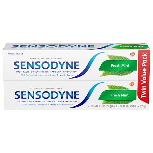 Sensodyne Fresh Mint Sensitive Toothpaste, ADA Accepted Toothpaste for Cavity Prevention and Sensitive Teeth Treatment – 4 Ounces (Pack of 2)