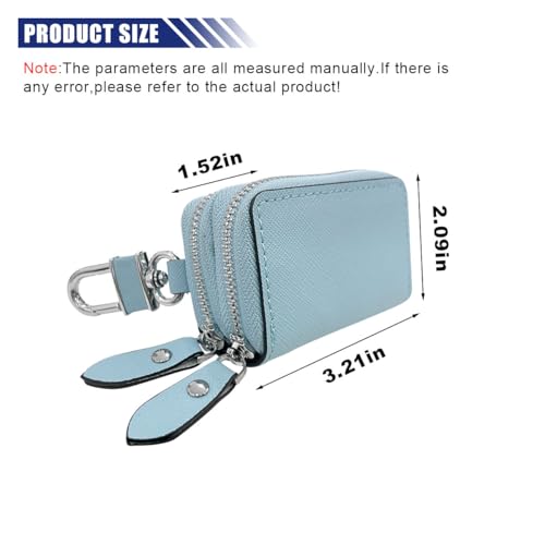 Image of BDZMC Car Key Case, Genuine Leather Car Keychain Holder, 2 Sides Pocket Car Key Fob Zipper Bag, Car Key Case for Women Men(Light Blue)