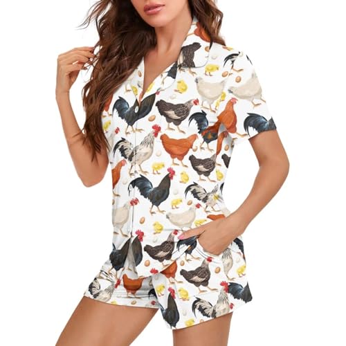 Image of Women's Short Sleeve Sleepwear Pajamas Nightwear with Pockets | skin-friendly breathable material resists pilling fading and deformation after repeated washing