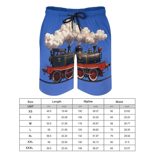Mens Shorts Steam Train Clouds Men Swim Trunks Quick-Dry Beach Shorts with Drawstring Pocket Bathing Suit S White2