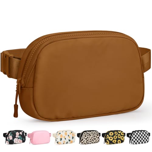 Pritent Fanny Packs for Women Cross Body Bag Waterproof Belt Bag with Adjustable Strap and Zipper Back Pocket Small Crossbody Bags Fashion Waist Packs for Workout Travelling(Brown)