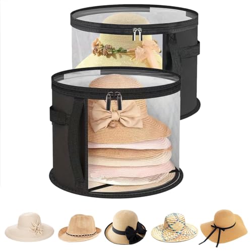 LITAITAI Large Hat Storage Box for Men & Women Storage, Lightweight Cowboy Hat Travel Case, Stackable & Collapsible, Space Saver Hat Organizer for Closet (Black-2PCS)