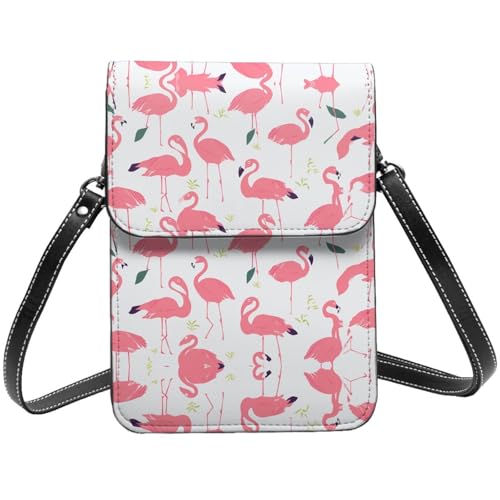 Flamingo Pattern Print Small Cell Phone Purse Small Crossbody Bags Women Pu Leather Shoulder Bag Handbag