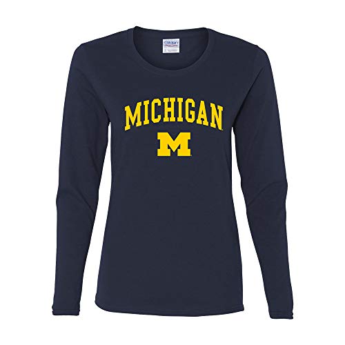 UGP Campus Apparel LL03 - Michigan Wolverines Arch Logo Womens Long Sleeve - Medium - Navy