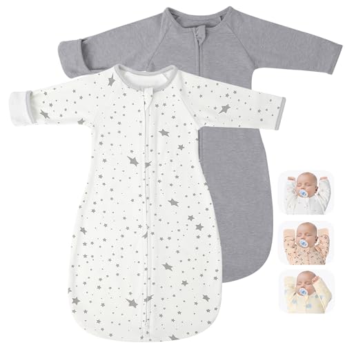 Image of Amrcbb 2 Pack Transitional Swaddle Sack with Arms Up & Sleeves, Mitten Cuffs, 2-Way Zipper, Sleep Sacks Blanket for Newborns - Calms Startle Reflex, Newborns Baby Boys & Girls Sleep Bag