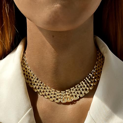 Punk Chunky Link Choker for Women 14K Gold Plating Statement Necklaces Gold Silver Wide Mesh Chain Necklace Hollow Out Chain Jewelry2