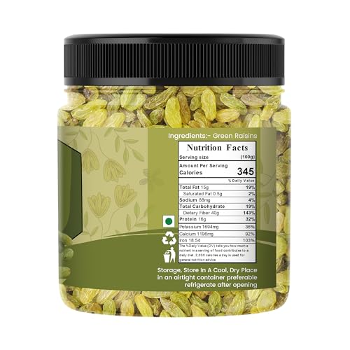 Image of THE NUT LUXURY Seedless Green Raisins 1 kg | Hari Kishmish /Green Kismis | Rich in Iron, Calcium, Vitamin B & Boosts Immunity | Natural Dried Grapes | Jar Pack