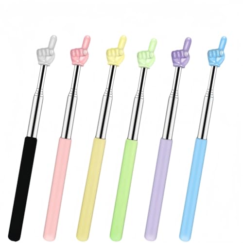 6PCS Extendable Pointer Finger Stick,Retractable Teachers Classroom Hand Pointer, Mini Finger Reading Pointer Stick,Kindergarten Student Teacher Teaching Reading Finger Shape