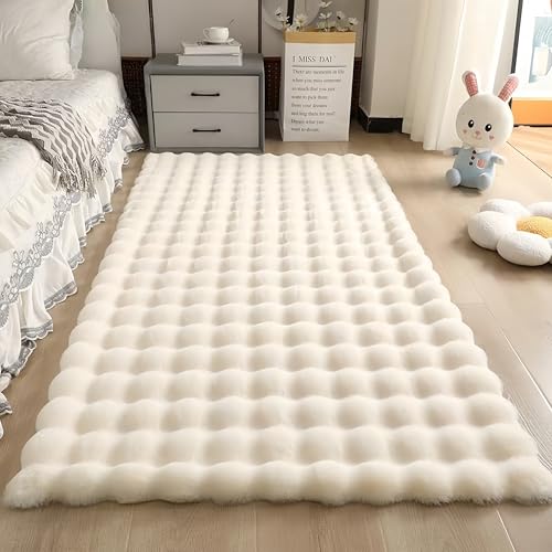 Wuyue Hua Coussin de tapis en peluche lapin, style velours à bulles crémeux, convient pour le salon, la chambre, le lit, la baie vitrée et le canapé....