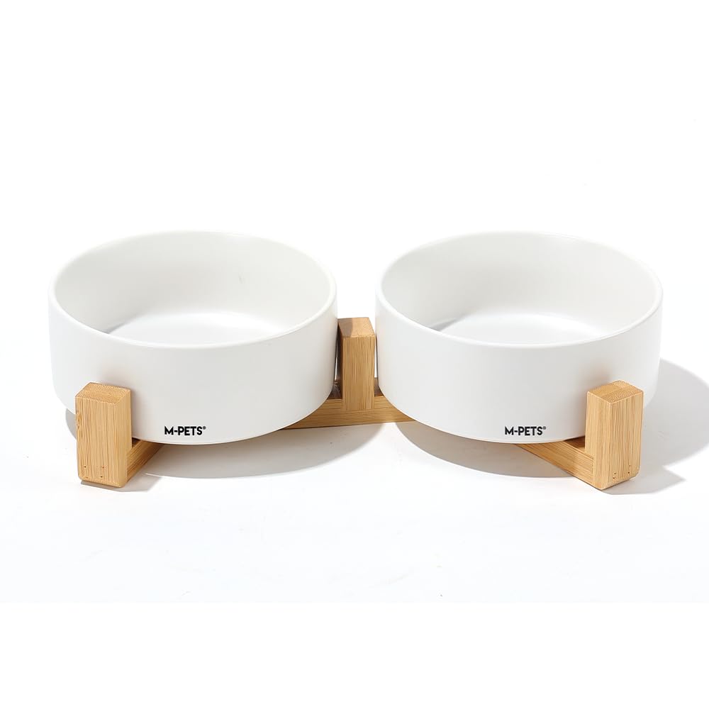 M-PETS OPERA SERAMİK MAMA KABI BAMBOO STANDLI 2X850ML WHİTE