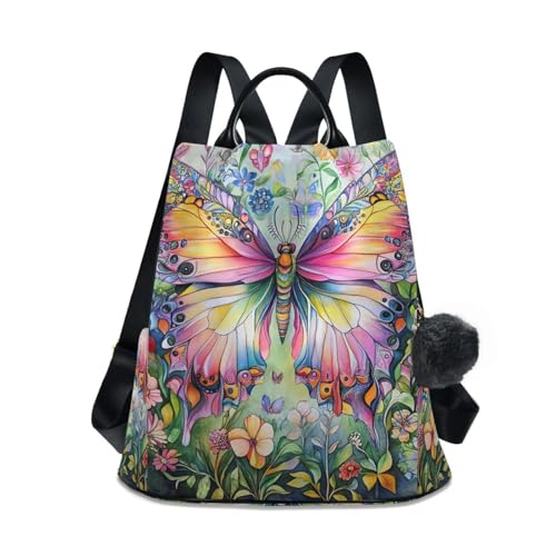 Sac à dos femme motif papillon voyage randonnée camping avec poche antivol