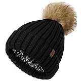 FURTALK Bommelmütze Damen mit satinfutter für Haar Wintermütze mit Kunstfell Bommel