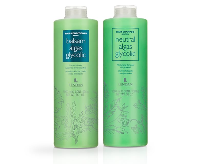 Lendan Algae Glycolic Hair Care Kit, Hydrating Neutral pH Shampoo and Instant Detangling Conditioner, Marine Algae with Glycolic Acid