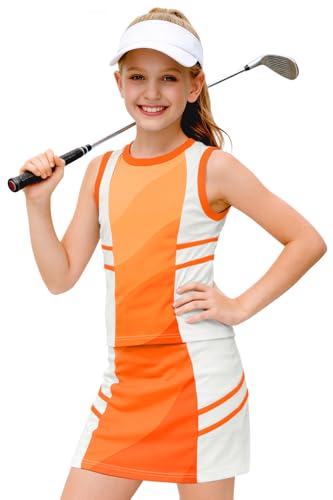 Image of AOBUTE Girls Tennis Golf Outfit Tank Top and Skirt with Shorts Set 4-12 Years