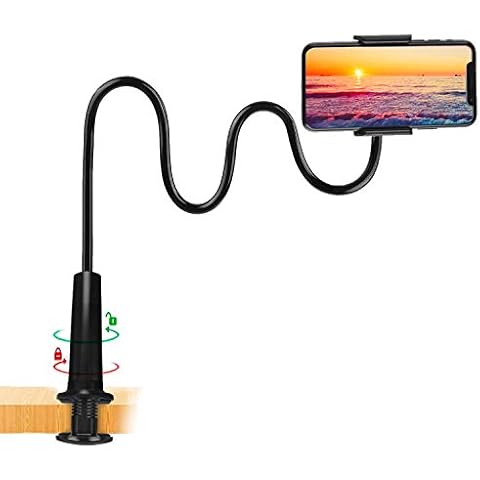 ZUSLAB Tablet Cell Phone Bracket Adjustable Universal Gooseneck Bed Lazy Holder Stand Mount - Flexible Arm 360 Mount Clip Bracket Black Cover