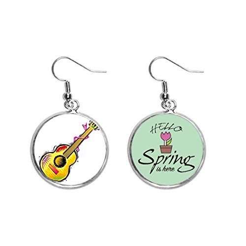 Pendientes de guitarra mexicana con ilustración colgante primaveral