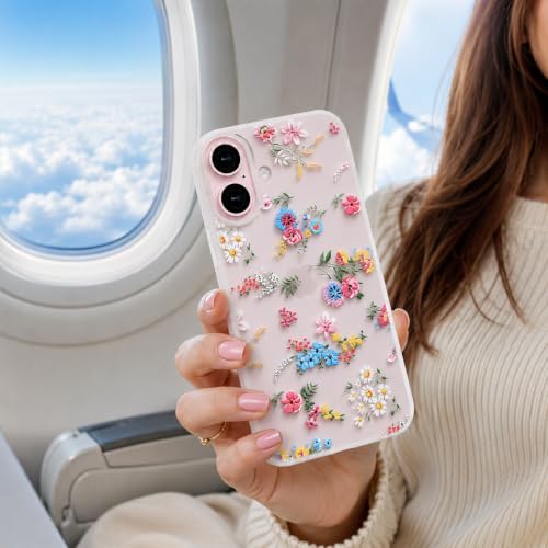Image of SQUIF for iPhone 17 Back Case Cover Soft Silicone Translucent Matte Floral Printed Camera Protection (White)