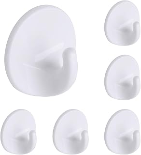 6 Packs Self Adhesive Plastic Hooks, Seamless Wall Hooks Heavy Duty Stick On Multi-Purpose White Hooks for Kitchen Bathroom Office Closet