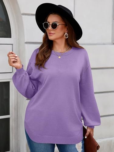 Image of BELAROI Plus Size Sweaters for Women Long Sleeve Shirts Loose Casual Oversized Tunic Sweater Fall Outfits Curved Hem M-5X