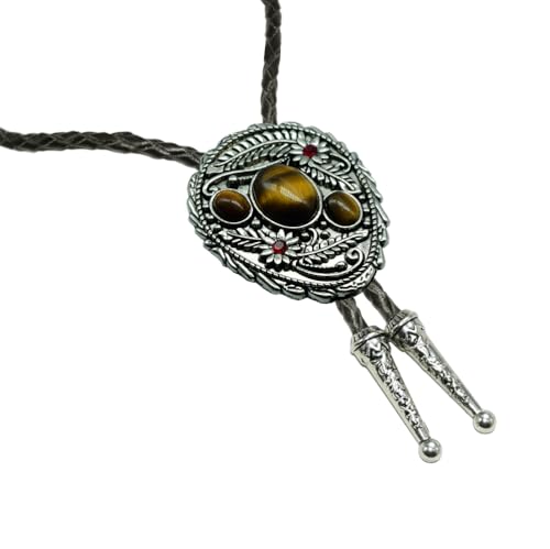 Image of Moranse Bolo Tie with Natural Tiger Eye Stone Celtic Style Genuine and Cowhide Rope