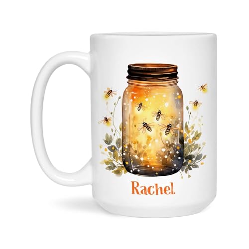 Novelty Fireflies On Mason Jar Design Mugs, Adorable Fireflies Coffee Mug, Insect Enthusiasm Present For Birthday, Personalized Cup Gift For Men Women, Customized Name Insect Cup