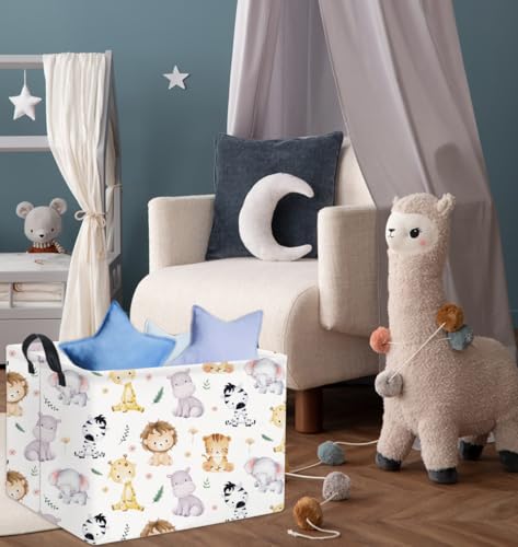 Image of Rectangular Animal Basket Baby Kids Storage Basket for Boys Animal Room Decor Cute Toy Storage Organizer Bins Bedroom(4 Animals Pattern)