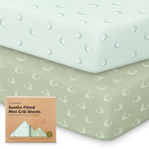 Image of 2-Pack Mini Crib Sheets Fitted - 38x26 Pack N Play Sheets for Pack and Play Mattress, Organic Cotton, Soft & Breathable Playard Bedding, Neutral Mini Toddler Bed Cover for Boys, Girls (Lunaris)