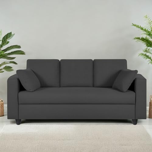 Image of Casaliving Vitserk 3 Seater Sofa Set for Living Room (Black Colour) Premium Fabric Sofa