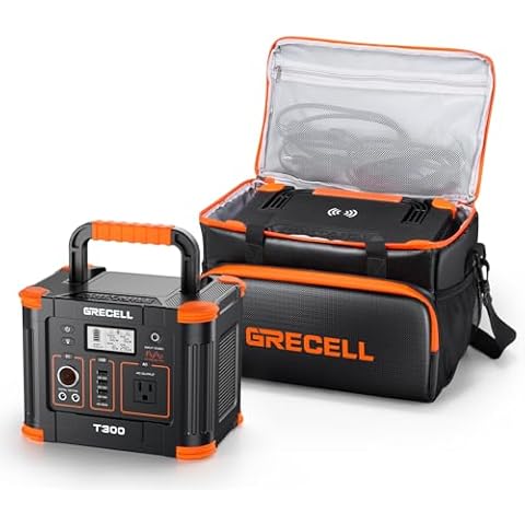 Portable Power Station 300W (Peak 600W) with Fire-proof Carrying Case Bag, GRECELL 288Wh Solar Generator with 60W USB-C PD Output for Outdoors Camping Travel Hunting Home Blackout Cover